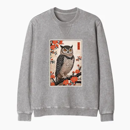 Tokyo-Tiger Vintage Japanese Owl Washed Terry Sweatshirt