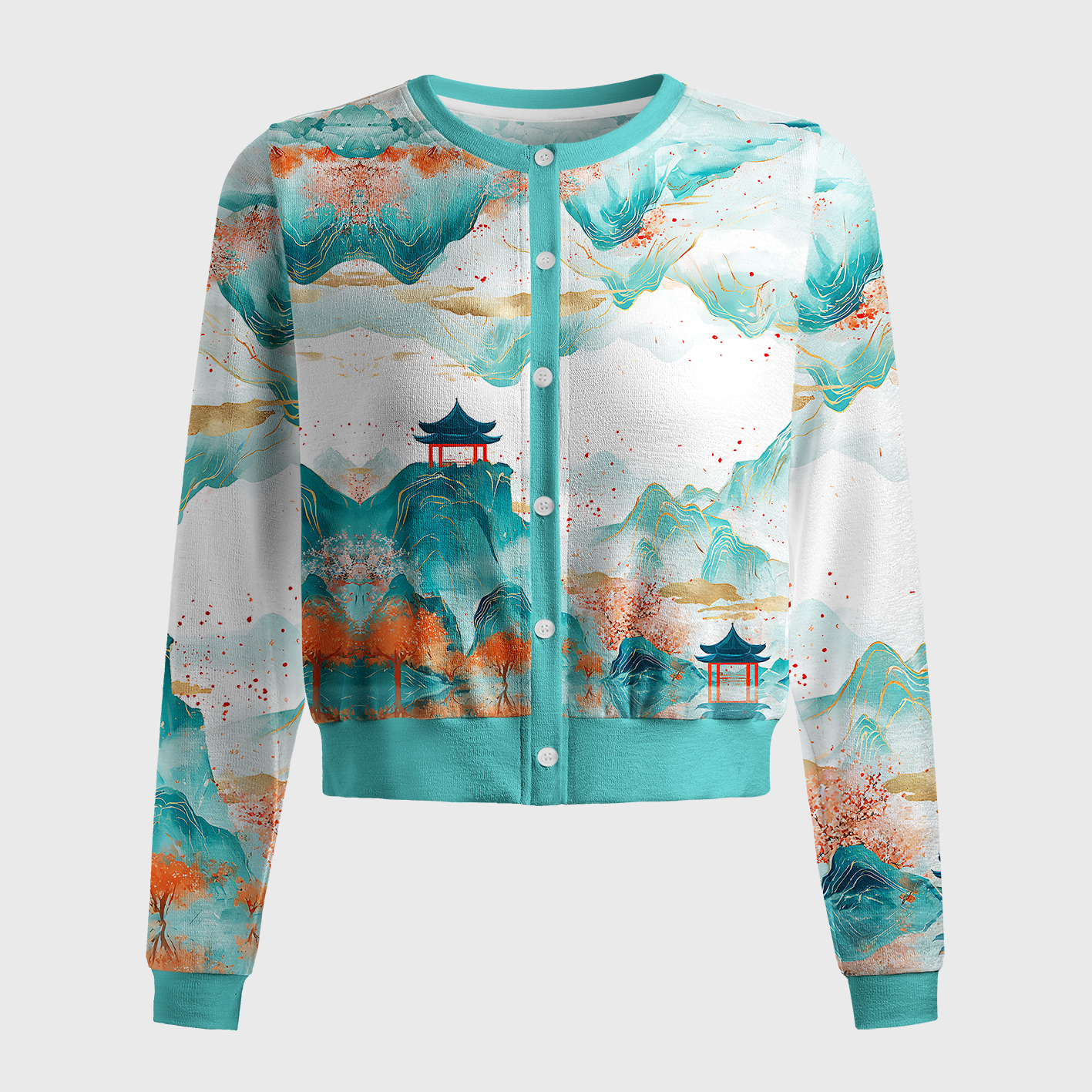 Tokyo-Tiger Serene Chinese Mountain Landscape Women's Lightweight Cardigan