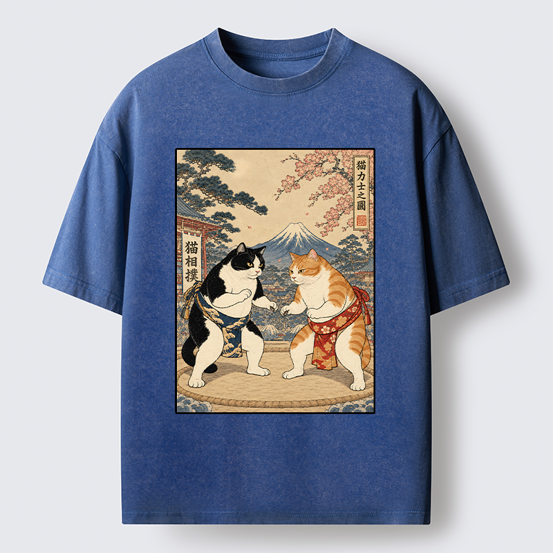 Tokyo-Tiger Japanese Sumo Cat Art Washed T-Shirt