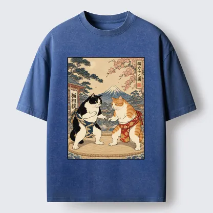 Tokyo-Tiger Japanese Sumo Cat Art Washed T-Shirt