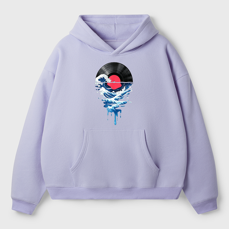 Tokyo-Tiger Vinyl Records And Waves Adult Fleece Hoodie