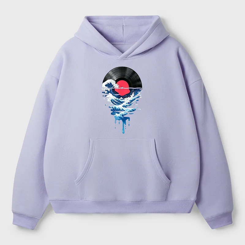 Tokyo-Tiger Vinyl Records And Waves Adult Fleece Hoodie