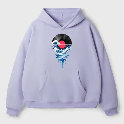 Tokyo-Tiger Vinyl Records And Waves Adult Fleece Hoodie