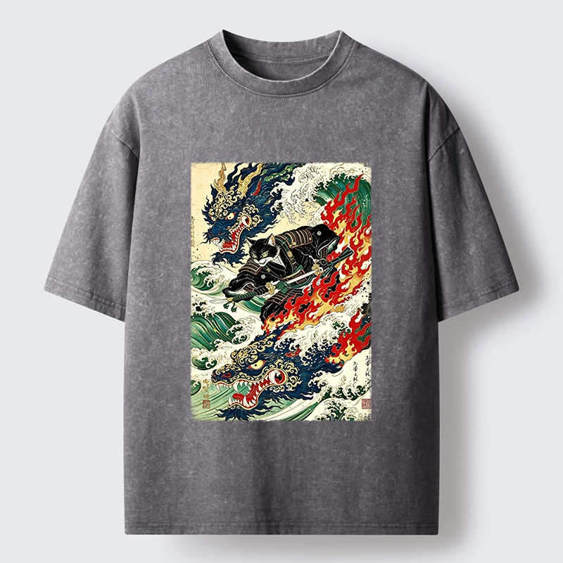 Tokyo‑Tiger Samurai Cat Beast Washed T‑Shirt