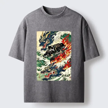 Tokyo‑Tiger Samurai Cat Beast Washed T‑Shirt