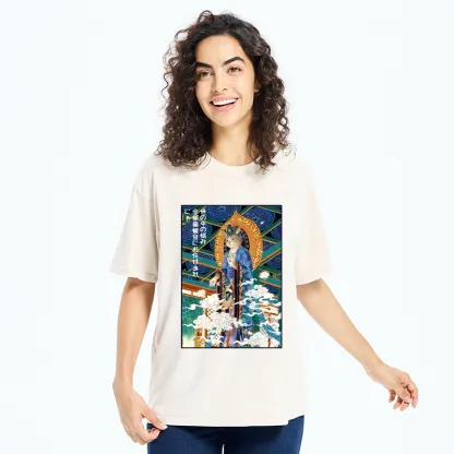 Tokyo-Tiger Peaceful Cat Buddha Asian Graphic Washed T-Shirt