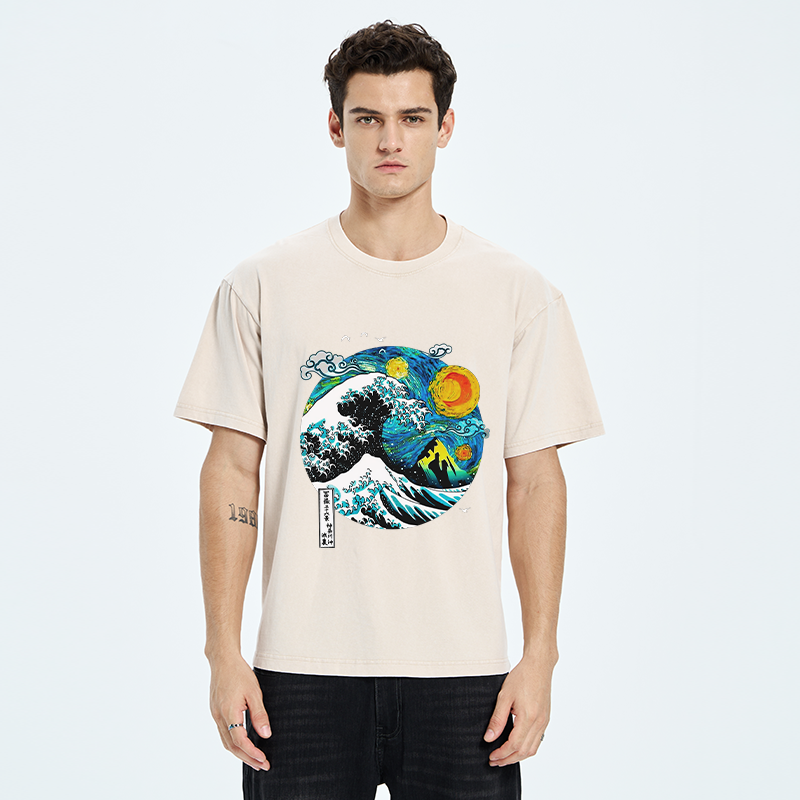 Tokyo-Tiger Oil Painting Ukiyo-e Wave Washed T-Shirt