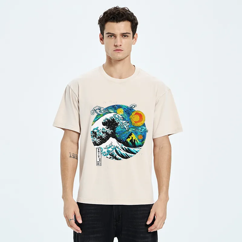 Tokyo-Tiger Oil Painting Ukiyo-e Wave Washed T-Shirt