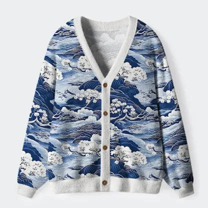 Tokyo-Tiger Traditional Japan Scenery Ugly Cardigan Sweater