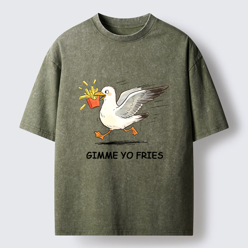 Tokyo-Tiger Funny Seagull Fries Meme Washed T-Shirt