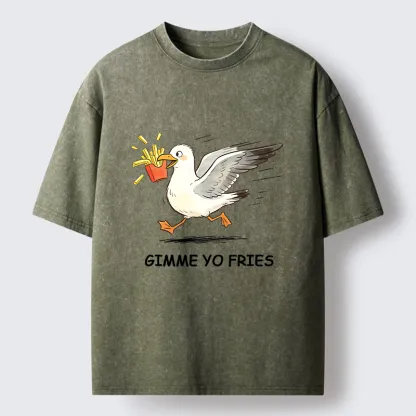 Tokyo-Tiger Funny Seagull Fries Meme Washed T-Shirt