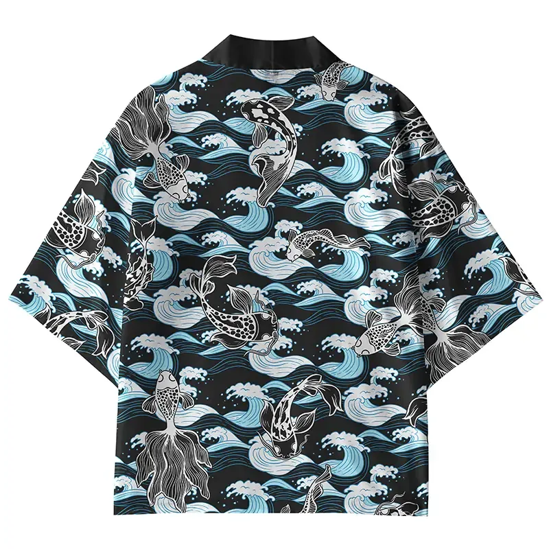 Tokyo-Tiger Waves And Goldfish Kimono Cardigan