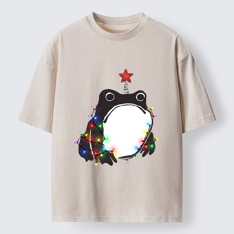 Tokyo‑Tiger Christmas Frog Lights Vibe Washed T‑Shirt