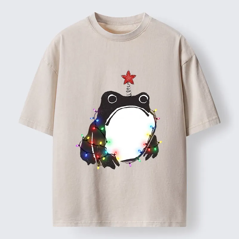 Tokyo‑Tiger Christmas Frog Lights Vibe Washed T‑Shirt Sale