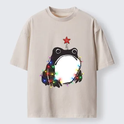 Tokyo‑Tiger Christmas Frog Lights Vibe Washed T‑Shirt