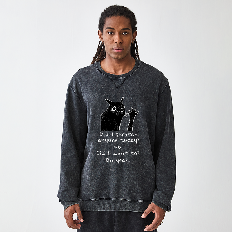 Tokyo-Tiger Black Cat Scratches People Washed Terry Sweatshirt