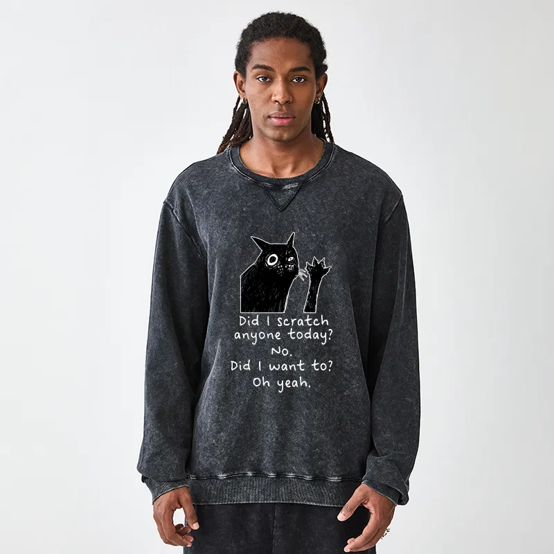 Tokyo-Tiger Black Cat Scratches People Washed Terry Sweatshirt