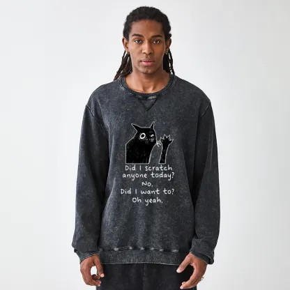 Tokyo-Tiger Black Cat Scratches People Washed Terry Sweatshirt
