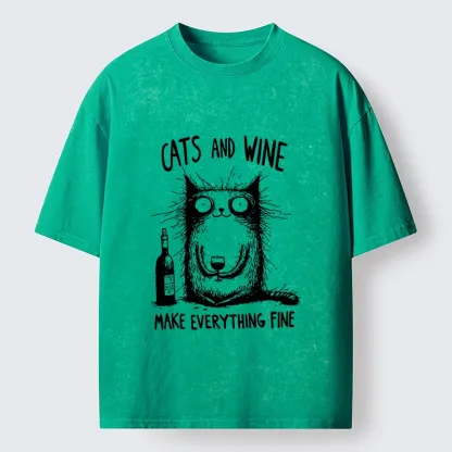 Tokyo‑Tiger Cats And Wine Washed T‑Shirt