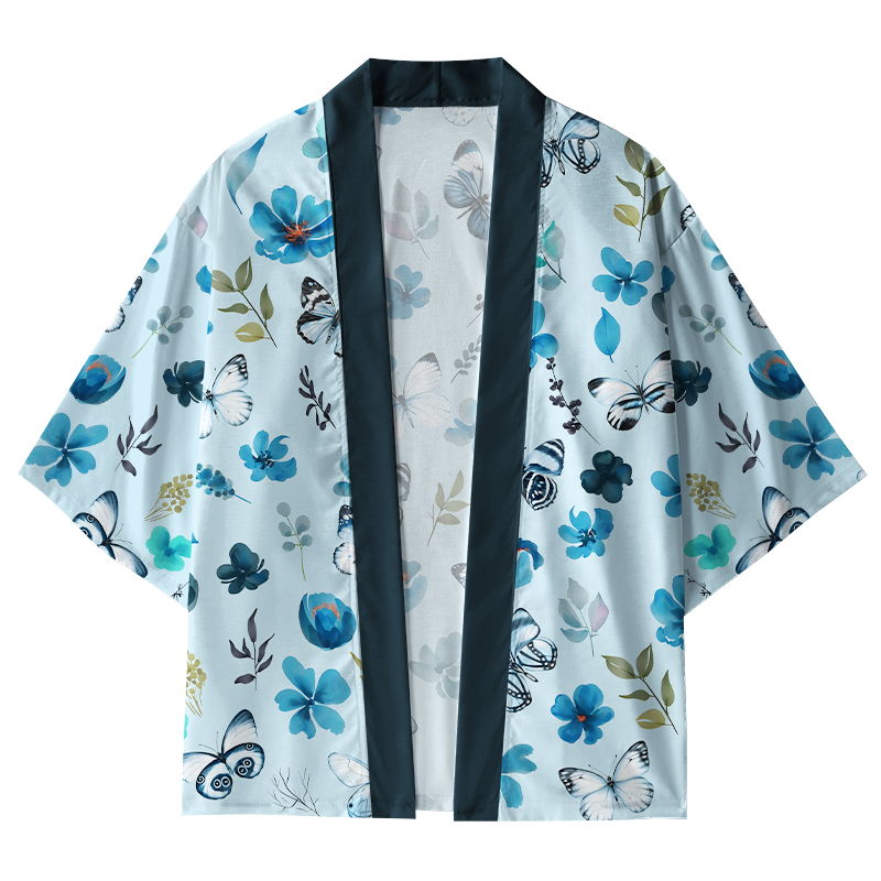 Tokyo-Tiger Blue Blossom Butterfly Dance Kimono Cardigan