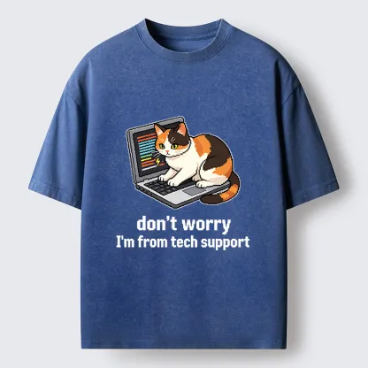 Tokyo‑Tiger Funny Tech Cat Meme Washed T‑Shirt