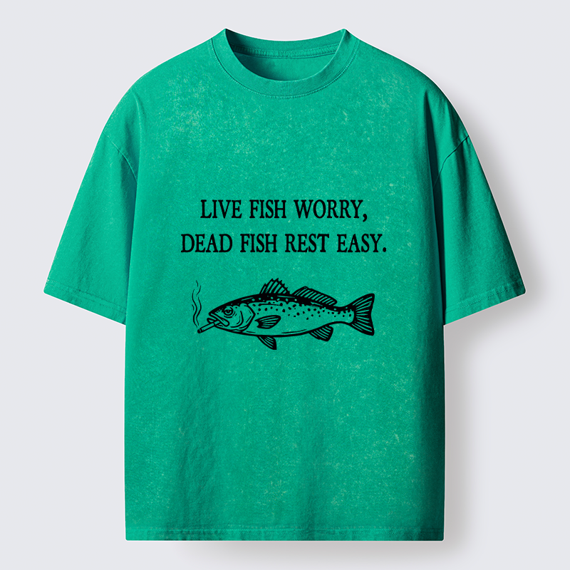 Tokyo-Tiger Live Fish Worry Dead Fish Rest Washed T-Shirt