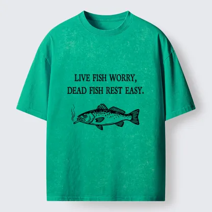 Tokyo-Tiger Live Fish Worry Dead Fish Rest Washed T-Shirt