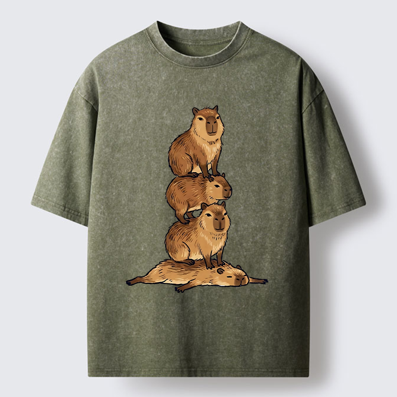 Tokyo-Tiger Chill Stack Capybara Meme Washed T-Shirt