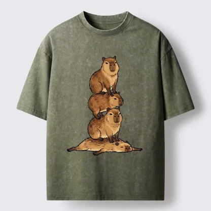 Tokyo-Tiger Chill Stack Capybara Meme Washed T-Shirt
