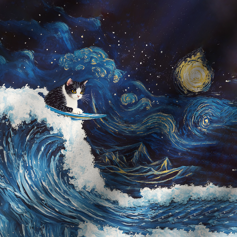 Tokyo-Tiger The Great Wave Off Cat Cuban Collar Shirt