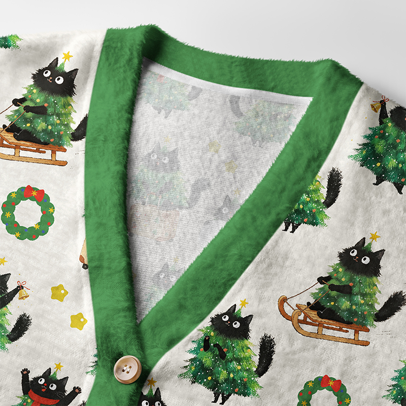 Tokyo-Tiger Funny Christmas Tree Cats Ugly Cardigan Sweater