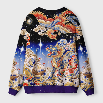 Tokyo-Tiger Dragon Phoenix Starry Ugly Cardigan Sweater