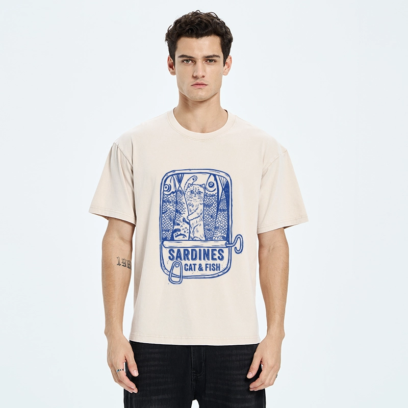 Tokyo‑Tiger Cat Inside Sardine Can Washed T‑Shirt