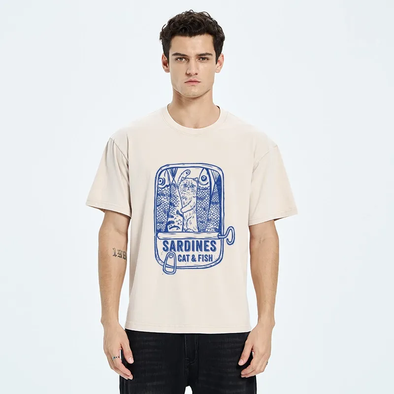 Tokyo‑Tiger Cat Inside Sardine Can Washed T‑Shirt
