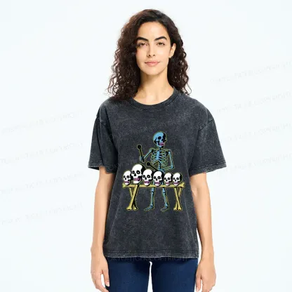Tokyo-Tiger Skeleton Playing Bone Piano Washed T-Shirt