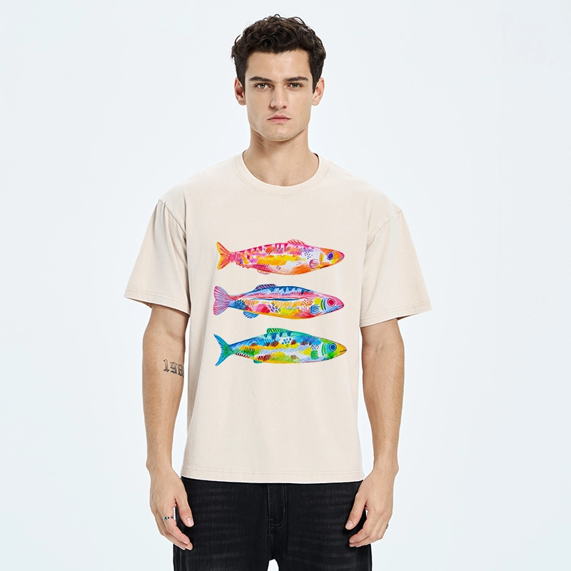 Tokyo-Tiger Colorful Hand Drawn Fish Washed T-Shirt