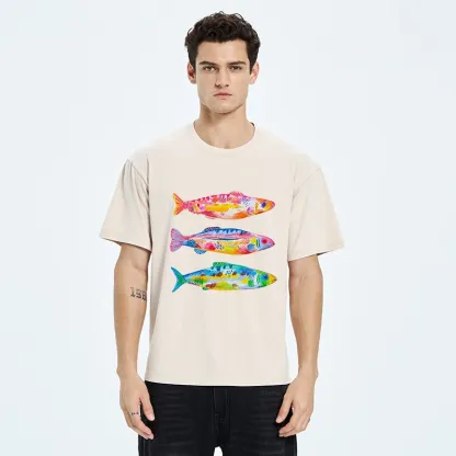 Tokyo-Tiger Colorful Hand Drawn Fish Washed T-Shirt