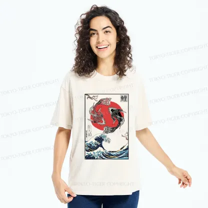 Tokyo-Tiger Retro Japanese Koi Washed T-Shirt