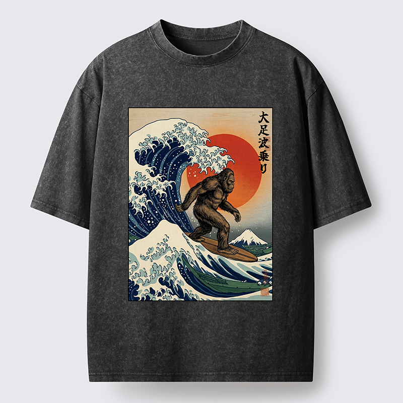 Tokyo-Tiger Monster Surf Wave Ukiyo Art Washed T-Shirt