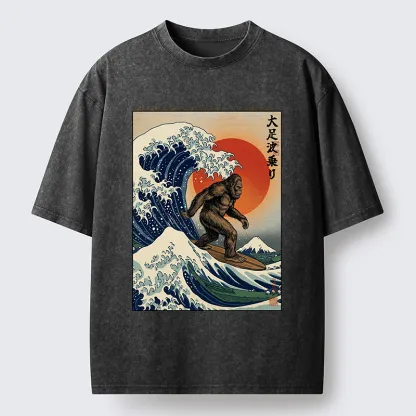 Tokyo-Tiger Monster Surf Wave Ukiyo Art Washed T-Shirt