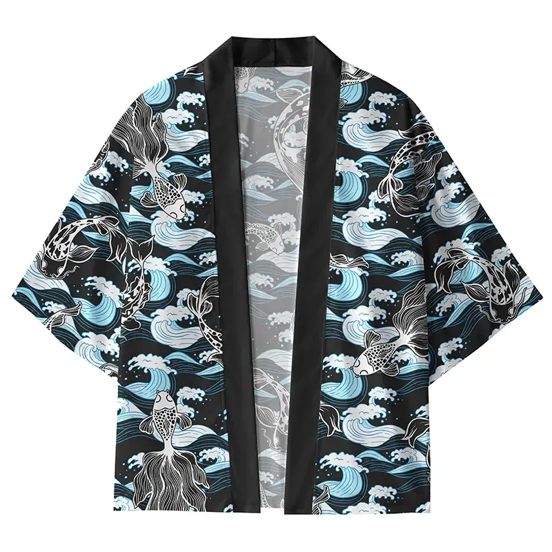 Tokyo-Tiger Waves And Goldfish Kimono Cardigan