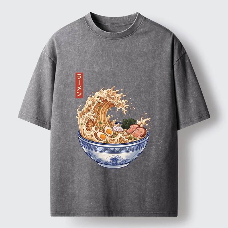 Tokyo‑Tiger Funny Wave Ramen Washed T‑Shirt