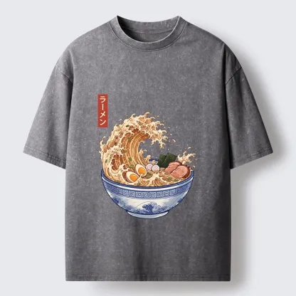 Tokyo‑Tiger Funny Wave Ramen Washed T‑Shirt