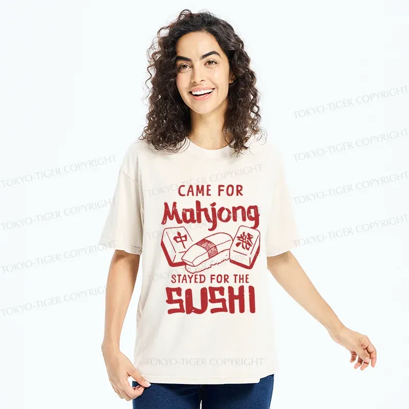 Tokyo-Tiger Mahjong And Sushi Washed T-Shirt