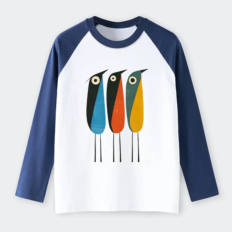 Tokyo-Tiger Bold Shape Birds Raglan Long Sleeve T-shirt