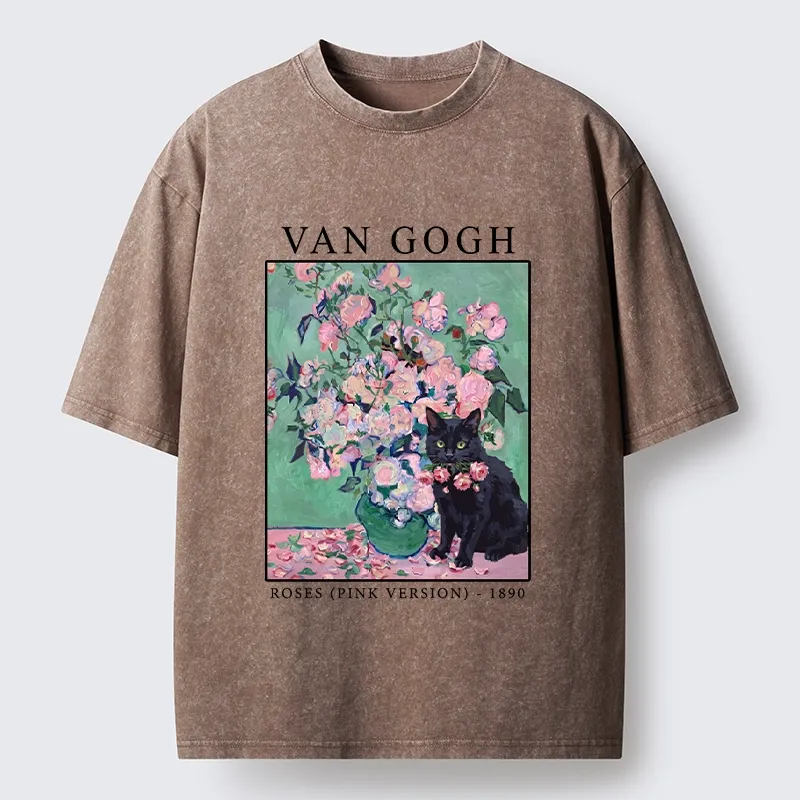 Tokyo‑Tiger Art Cat With Roses Washed T‑Shirt