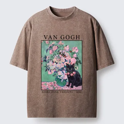 Tokyo‑Tiger Art Cat With Roses Washed T‑Shirt