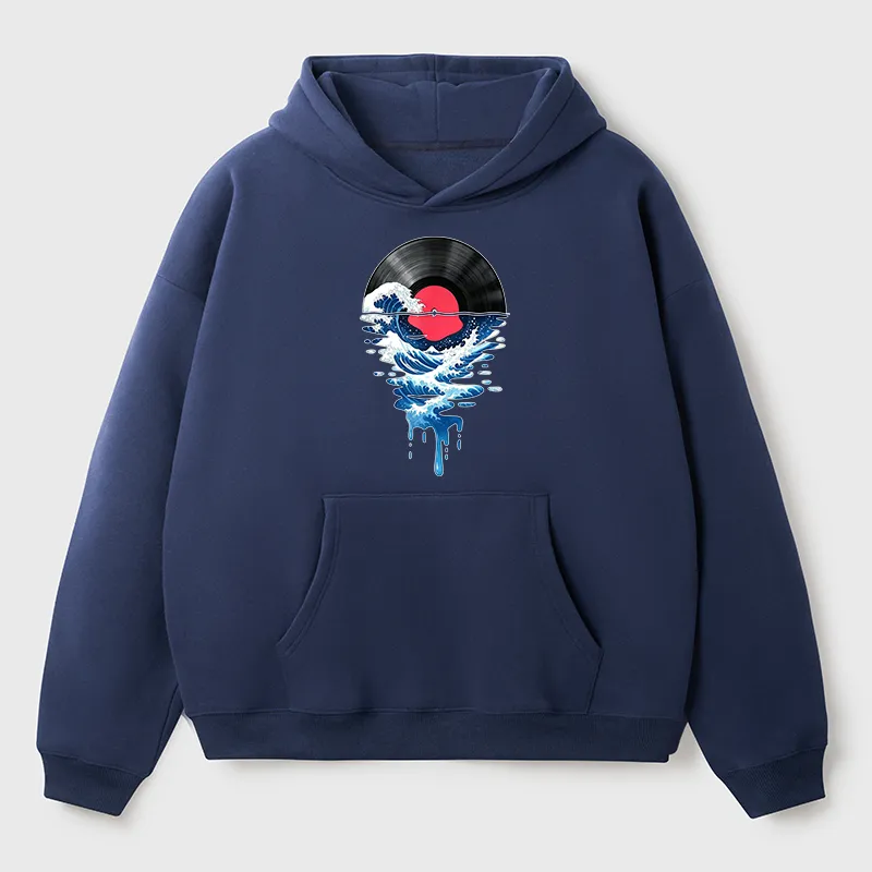 Tokyo-Tiger Vinyl Records And Waves Adult Fleece Hoodie