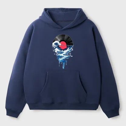 Tokyo-Tiger Vinyl Records And Waves Adult Fleece Hoodie