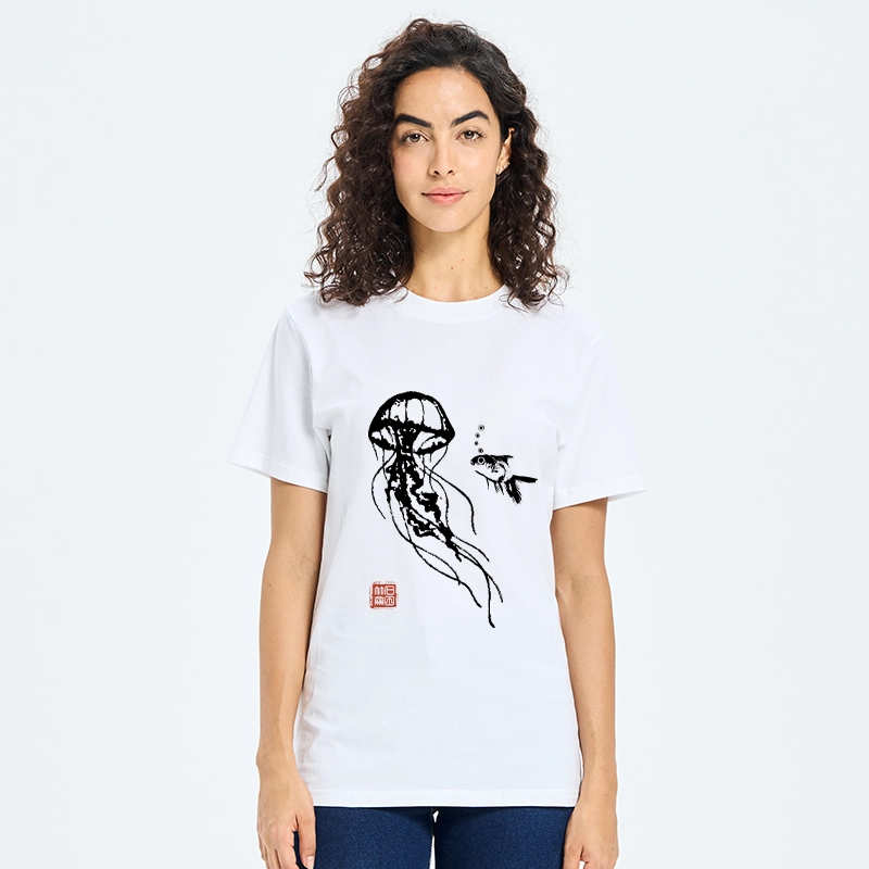 Tokyo-Tiger Ink Wash Jellyfish And Fish Classic T-Shirt